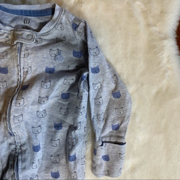 GAP Heather Blue Cotton Kitty Footies for Sleep and Play with Fold over Mits - Picture 2 of 3